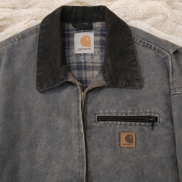 VTG Carhartt J97 PTL Detroit Jacket Petrol Gray Blanket Lined Duck Canvas Large - Picture 3 of 4